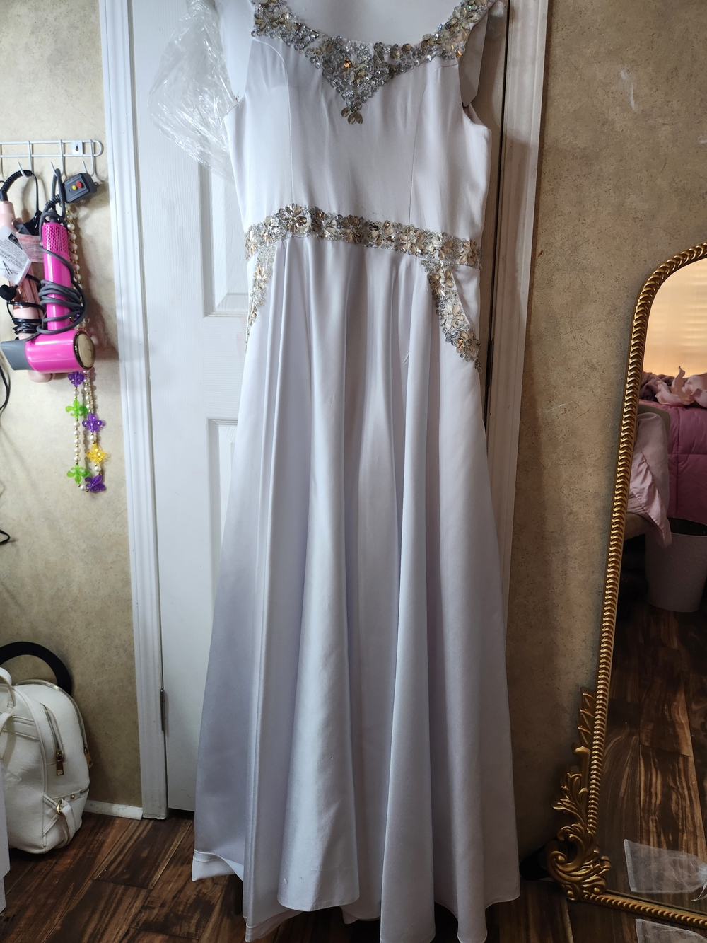 Girls White Formal Dress with Gold Embellishment